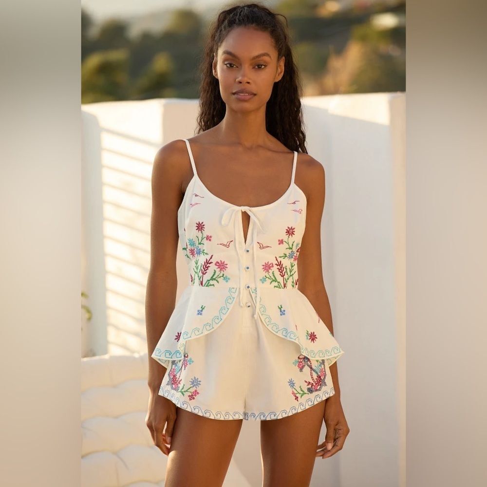 NWT Anthropologie Embroidered Cross Stitch Romper. Large